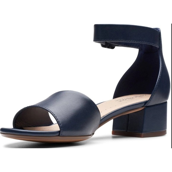 Clarks Shoes - Clarks Dressy Sandals Open Toe Navy Leather Block Heel Women Size 11
